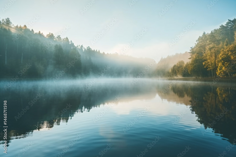 Fototapeta premium a lake with a forest in the background