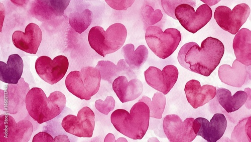 Watercolor hearts in shades of pink and purple