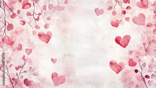 Obraz na płótnie Watercolor hearts and branches; romantic, delicate design w salonie