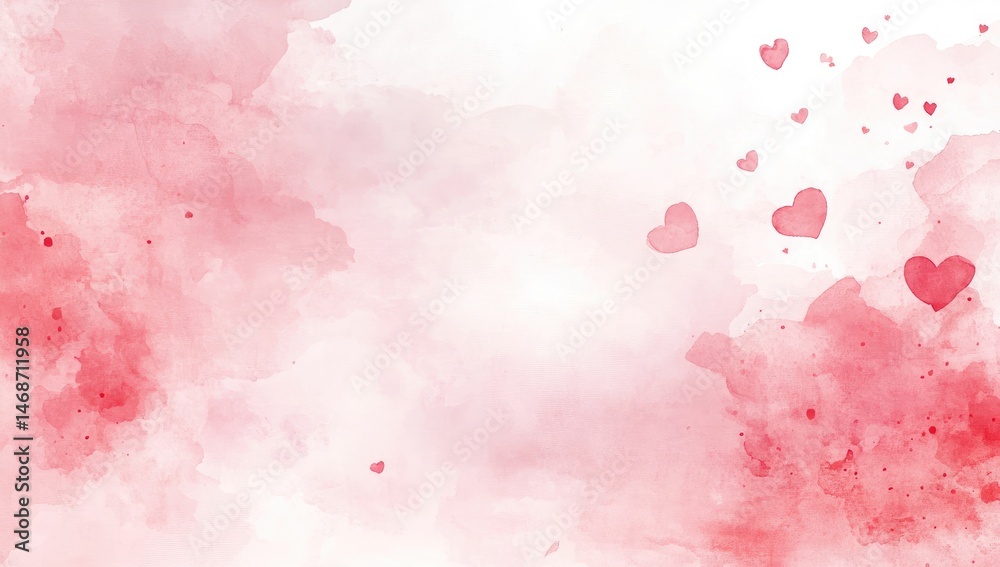 Delicate watercolor hearts on a soft pink background