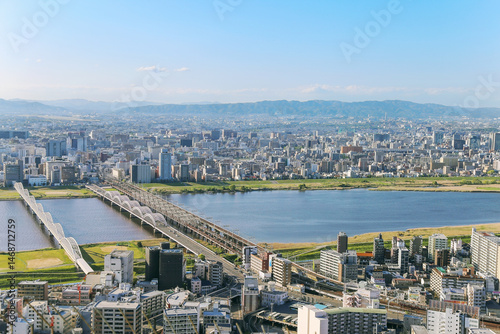 Osaka, Japan, shore of Yodo river.