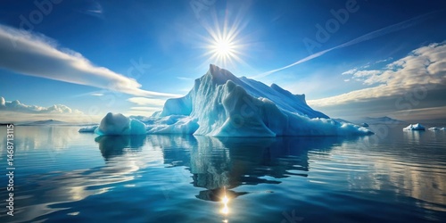 A chunk of iceberg floating serenely on calm sea surface at water level