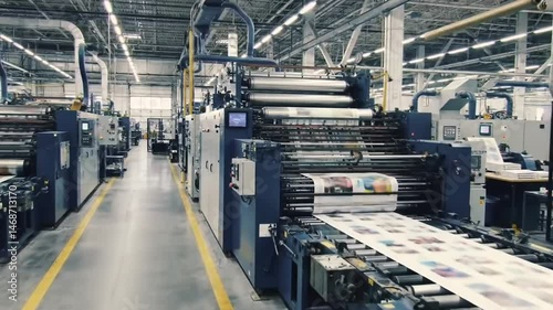Modern Book Printing Factory Interior: High-Angle View of Industrial Presses