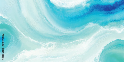 A serene watercolor ocean landscape with pastel blue and green abstract waves. Ideal for art prints, website headers, and peaceful branding.
