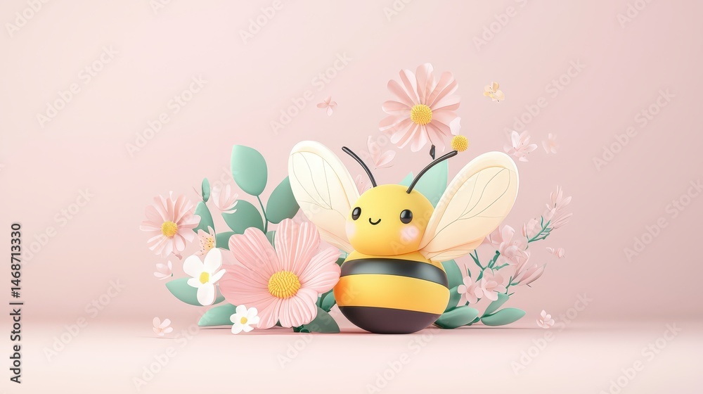 Obraz premium Minimal design with cute bee character and soft colors