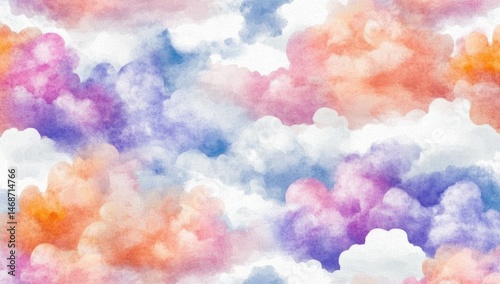 Pastel watercolor cloudscape, dreamy, seamless pattern