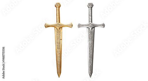 Two stylized swords, gold and silver