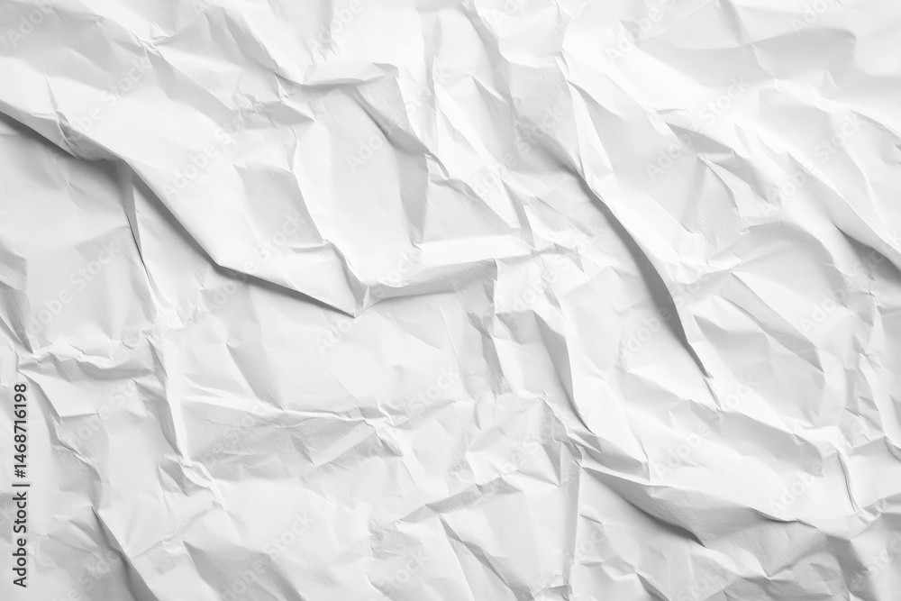 Crumpled white paper texture, showing creases and folds