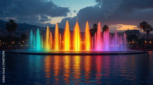 Magic Fountain of Montjuïc Illuminated at Night High Resolution Picture
