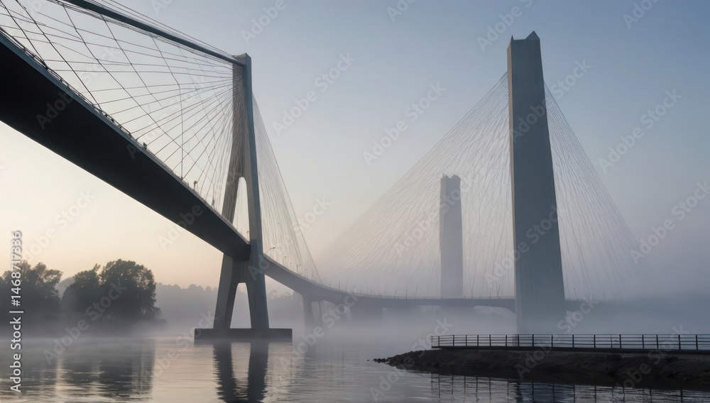 Obraz premium : Modern Bridge Over Foggy River
