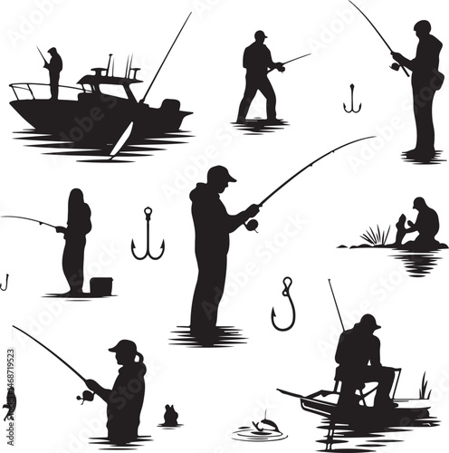 "Fish Hunting Silhouette | Fishing Scene Vector Art"

"Fishing Vector Design | Hunter and Fish Clipart"

"Fish Catching Scene | Outdoor Hunting Illustration"

"Fishing Rod Silhouette | Fisherman with 