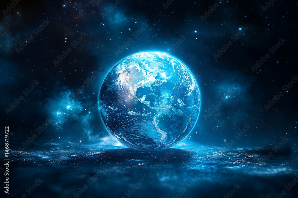 Fototapeta premium Celestial view of a glowing planet Earth.