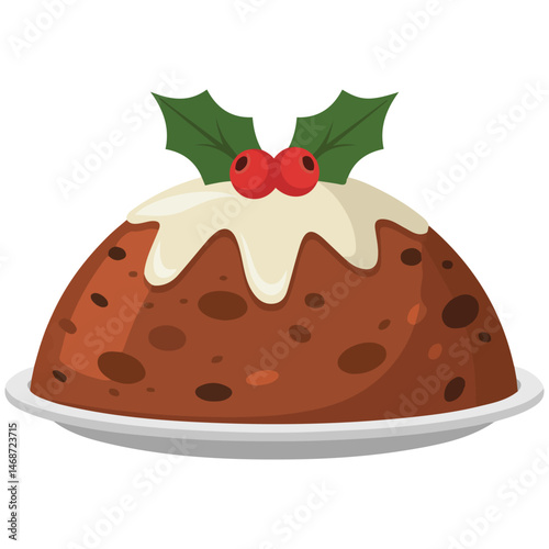 Christmas pudding dessert isolated vector illustration on white background