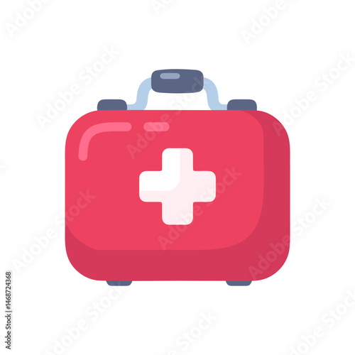 Red first aid kit with white cross symbol