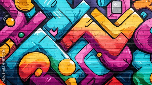 Colorful urban graffiti art on brick wall