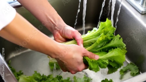 hands of a woman washing vegetables