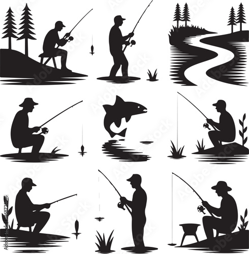 Fisherman Casting Line Silhouette

Fishing Boat on the Lake Vector Design

Underwater Fish Hunting Scene Silhouette

Spearfishing Adventure Silhouette Art

Fishing Rod and Catch Moment Vector