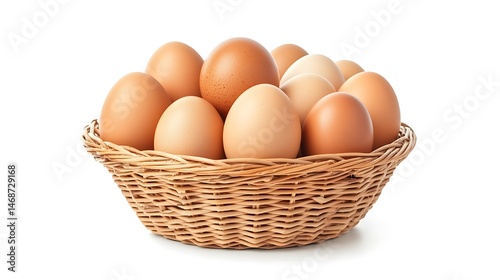 Wallpaper Mural Chicken Eggs Assortment in Wicker Basket on White Background. Studio Shot Torontodigital.ca