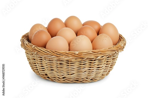 Wallpaper Mural Fresh Brown Chicken Eggs Full Basket with Straw Weave Against White Background Torontodigital.ca