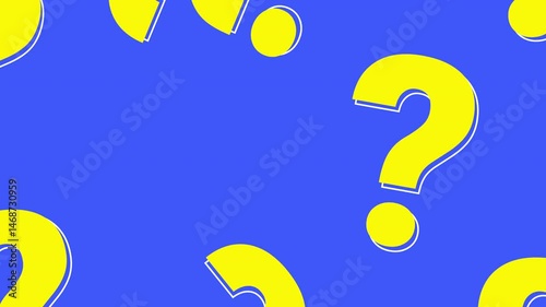 Bright yellow question marks on a vibrant blue background, perfect for quizzes, educational content, FAQs, or curiosity-themed visual projects.