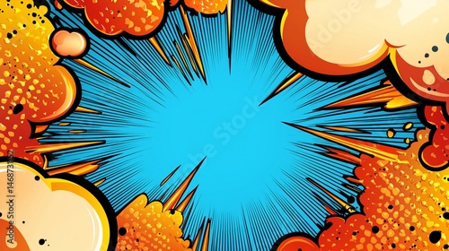 Comic book explosion background, vibrant colors, radial lines, action