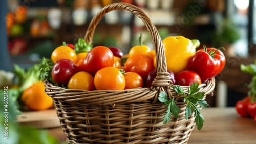 Slow Motion Shot of a Basket Filled with Organic Fresh Fruits
