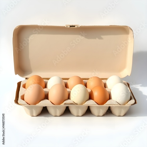 eggs in a carton box on white background