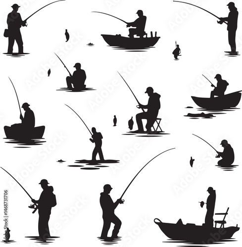 Fisherman Casting Line Silhouette

Fishing Boat on the Lake Vector Design

Underwater Fish Hunting Scene Silhouette

Spearfishing Adventure Silhouette Art

Fishing Rod and Catch Moment Vector