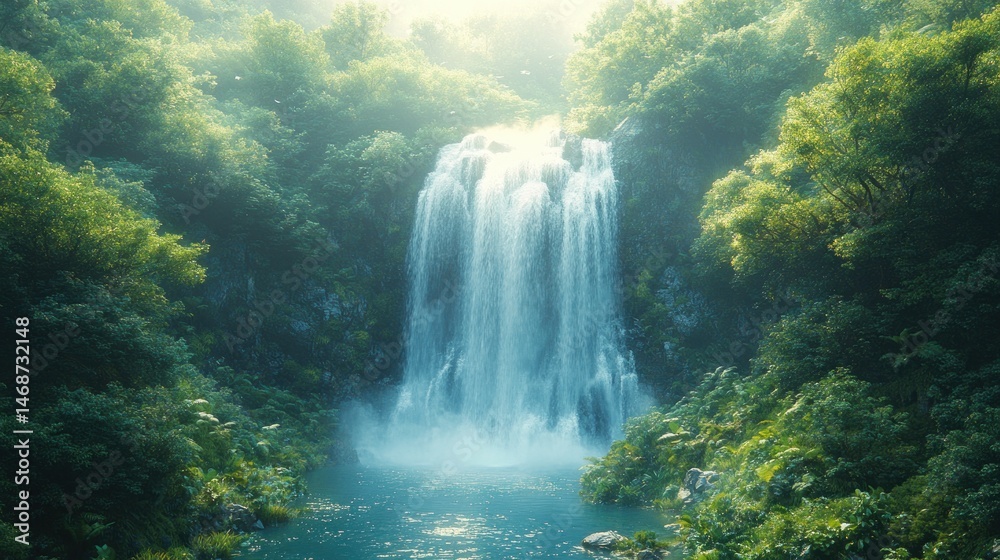 Serene Waterfall in Lush Green Forest: A Tranquil Escape Serene Waterfall in Lush Green Forest: A Tranquil Escape