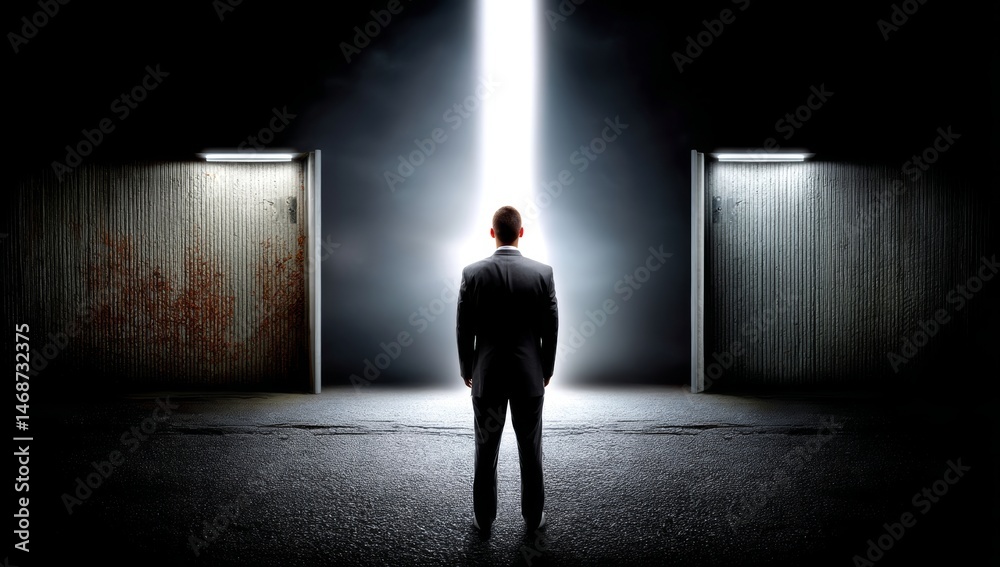 Fototapeta premium Businessman Standing Between Two Doors Representing Success or Solitude