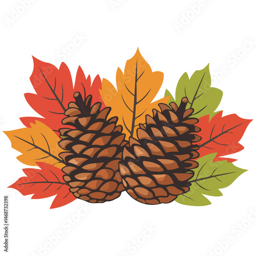 Maple leaves pine cones isolated vector illustration on white background