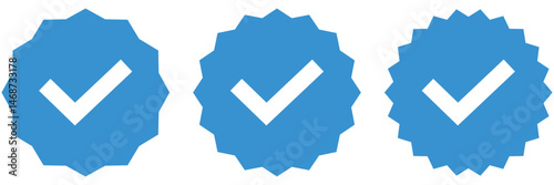 Verified badge profile set. Instagram verified badge. Social media account verification icons. Check mark icon. Profile verified badge. Guaranteed signs. Approval done element collection.