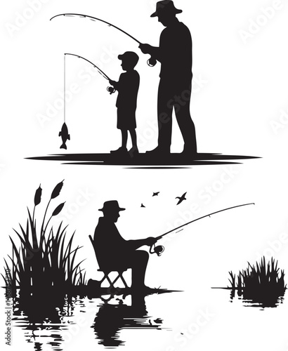 Fisherman Casting Line Silhouette

Fishing Boat on the Lake Vector Design

Underwater Fish Hunting Scene Silhouette

Spearfishing Adventure Silhouette Art

Fishing Rod and Catch Moment Vector