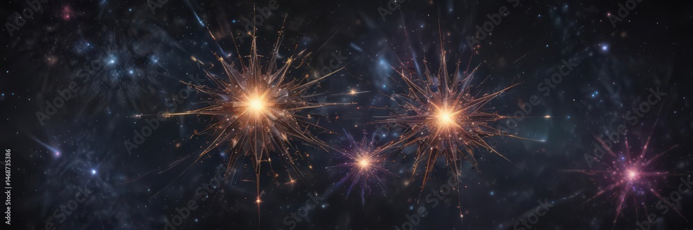 Fototapeta premium Geometric constellations, vibrant star clusters, fractal patterns , texture, background