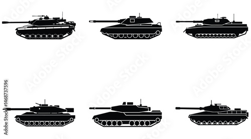 Set of military tanks. Isolated on white background. Vector illustration.