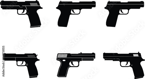 Set of Semi-Automatic Handgun Silhouette Vector Illustration
