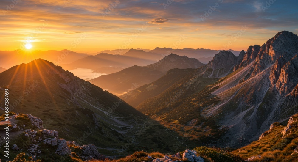 Naklejka premium Sunrise over Alpine peaks