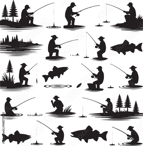 Fisherman Casting Line Silhouette

Fishing Boat on the Lake Vector Design

Underwater Fish Hunting Scene Silhouette

Spearfishing Adventure Silhouette Art

Fishing Rod and Catch Moment Vector
