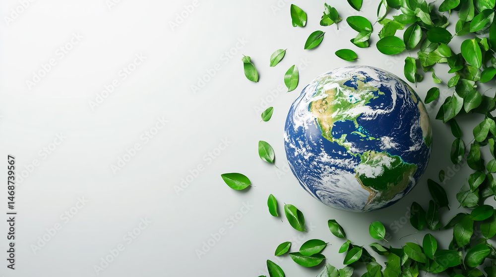 Earth Day 2025 - 3D Conceptual Design with Globe and Leaves. Environmental Awareness, Ecology, Sustainability Earth Day 2025 - 3D Conceptual Design with Globe and Leaves. Environmental Awareness, Ecology, Sustainability
