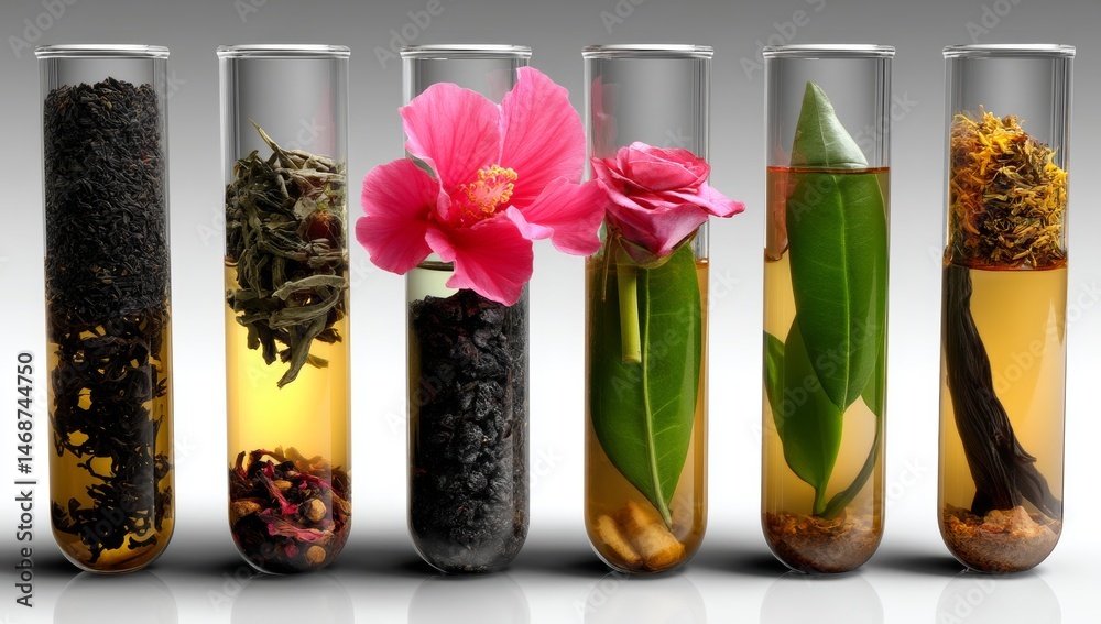 Fototapeta premium Colorful Herbal Infusions in Test Tubes