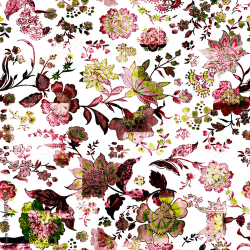 Fototapeta Naklejka Na Ścianę i Meble -  watercolor flower digital Flower pattern on white background 