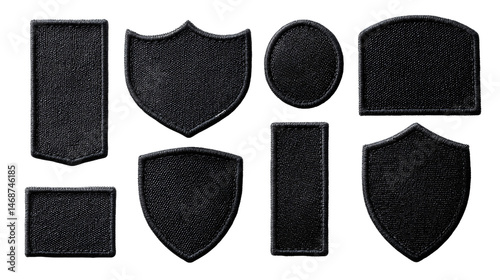 Black Embroidered Patches Collection Various Shapes Transparent Background, PNG