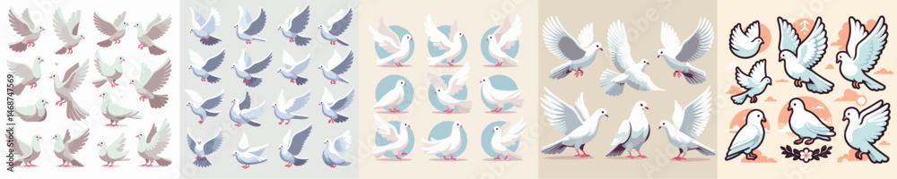Obraz premium Grace in Flight: Artistic Dove set Illustrations