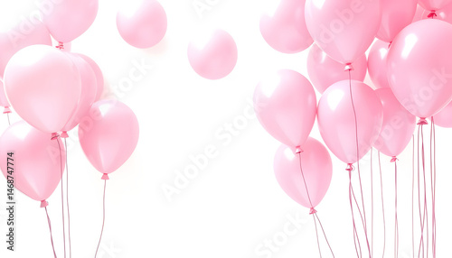 Party balloons background, pink balloons on a white background , with white tonespng