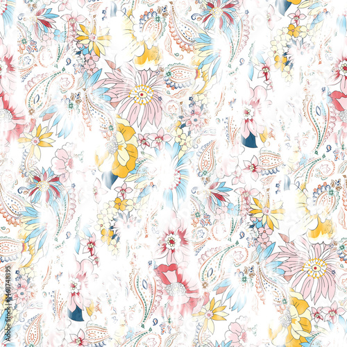 Fototapeta Naklejka Na Ścianę i Meble -  watercolor flower pattern on white background