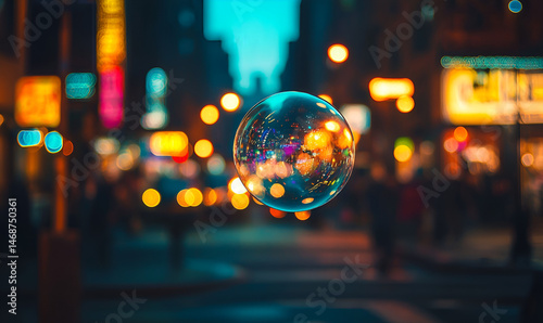 Wallpaper Mural A soap bubble floats in sharp focus, surrounded by colorful, blurred city lights in an urban night scene. Torontodigital.ca
