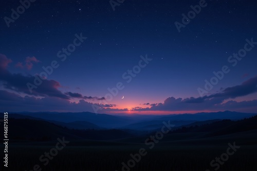Wallpaper Mural Crescent Moon Over Mountain Landscape at Dusk Torontodigital.ca