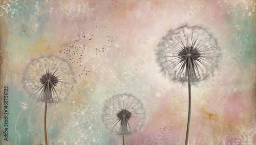 shabby chic dreamy mist pastel junk journals dandelion swirling magical fairytale abstract art style