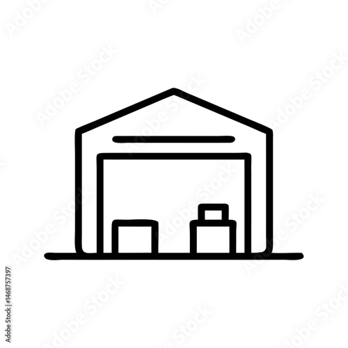 Warehouse Icon – Storage Facility Outline Symbol for Logistics and Inventory