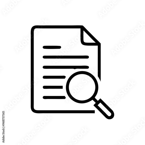 Document Search Icon – Line Style Magnifying Glass Over File Symbol for Review and Analysis